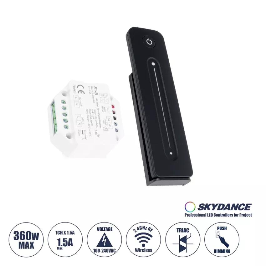 S1-B+R11 SKYDANCE ΣΕΤ Dimmer & Ασύρματο Χειριστήριο Αφής 1 Group RF 2.4Ghz 1.5A Max AC100-240V (360W) - DC 3V IP20