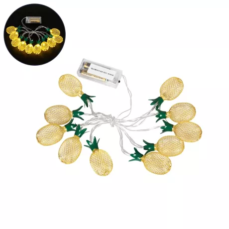 Διακοσμητική Γιρλάντα Pineapple Lamp 2 Μέτρα με Διακόπτη On/Off - 10 LED 1W με Μπαταρίες 2xAA & Διάφανο Καλώδιο IP44 Θερμό Λευκό 3000K Μ2m