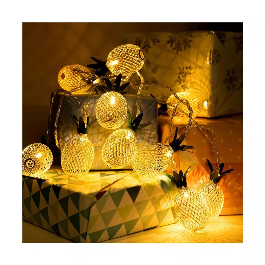 Διακοσμητική Γιρλάντα Pineapple Lamp 2 Μέτρα με Διακόπτη On/Off - 10 LED 1W με Μπαταρίες 2xAA & Διάφανο Καλώδιο IP44 Θερμό Λευκό 3000K Μ2m