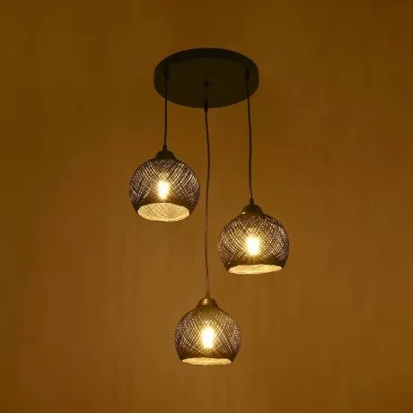 YASAM  Vintage Κρεμαστό Φωτιστικό Σχοινί Τρίφωτο 3 x E27 IP20 Μαύρο Σχοινί - Μ35 x Π35 x Υ80cm