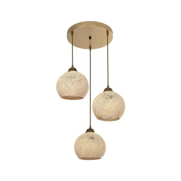 GLOBOSTAR® YASAM  Vintage Κρεμαστό Φωτιστικό Οροφής με Ντουί 3 x E27 AC 220-240V IP20 - Μπεζ & Χρυσό - Μ42 x Π42 x Υ54cm