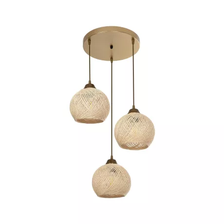 GLOBOSTAR® YASAM  Vintage Κρεμαστό Φωτιστικό Οροφής με Ντουί 3 x E27 AC 220-240V IP20 - Μπεζ & Χρυσό - Μ42 x Π42 x Υ54cm