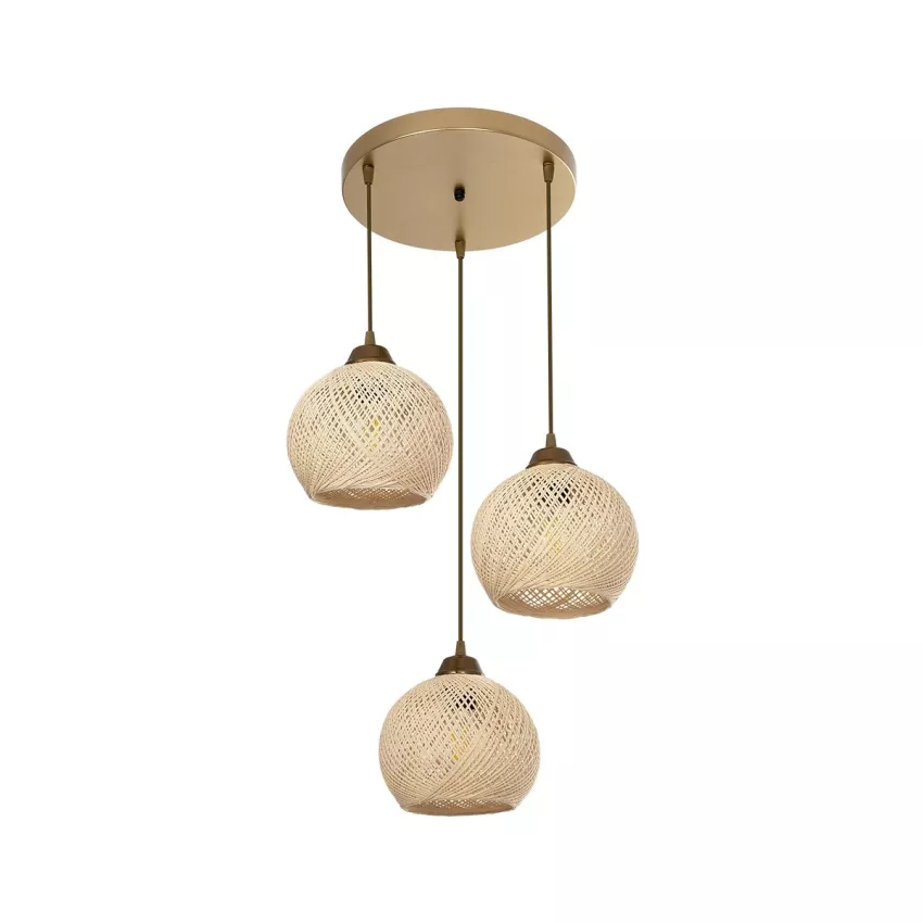 GLOBOSTAR® YASAM  Vintage Κρεμαστό Φωτιστικό Οροφής με Ντουί 3 x E27 AC 220-240V IP20 - Μπεζ & Χρυσό - Μ42 x Π42 x Υ54cm