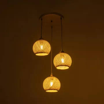GLOBOSTAR® YASAM  Vintage Κρεμαστό Φωτιστικό Οροφής με Ντουί 3 x E27 AC 220-240V IP20 - Μπεζ & Χρυσό - Μ42 x Π42 x Υ54cm