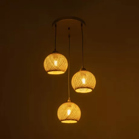 GLOBOSTAR® YASAM  Vintage Κρεμαστό Φωτιστικό Οροφής με Ντουί 3 x E27 AC 220-240V IP20 - Μπεζ & Χρυσό - Μ42 x Π42 x Υ54cm