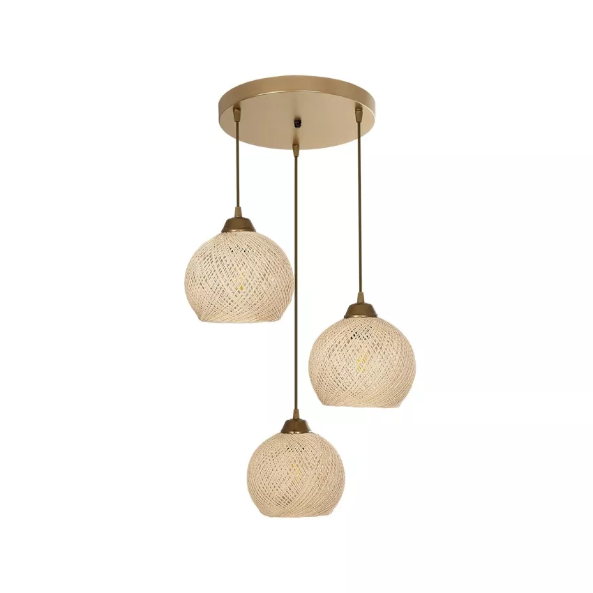 GLOBOSTAR® YASAM  Vintage Κρεμαστό Φωτιστικό Οροφής με Ντουί 3 x E27 AC 220-240V IP20 - Μπεζ & Χρυσό - Μ42 x Π42 x Υ54cm
