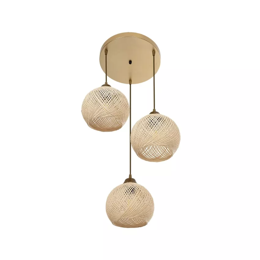 GLOBOSTAR® YASAM  Vintage Κρεμαστό Φωτιστικό Οροφής με Ντουί 3 x E27 AC 220-240V IP20 - Μπεζ & Χρυσό - Μ42 x Π42 x Υ54cm