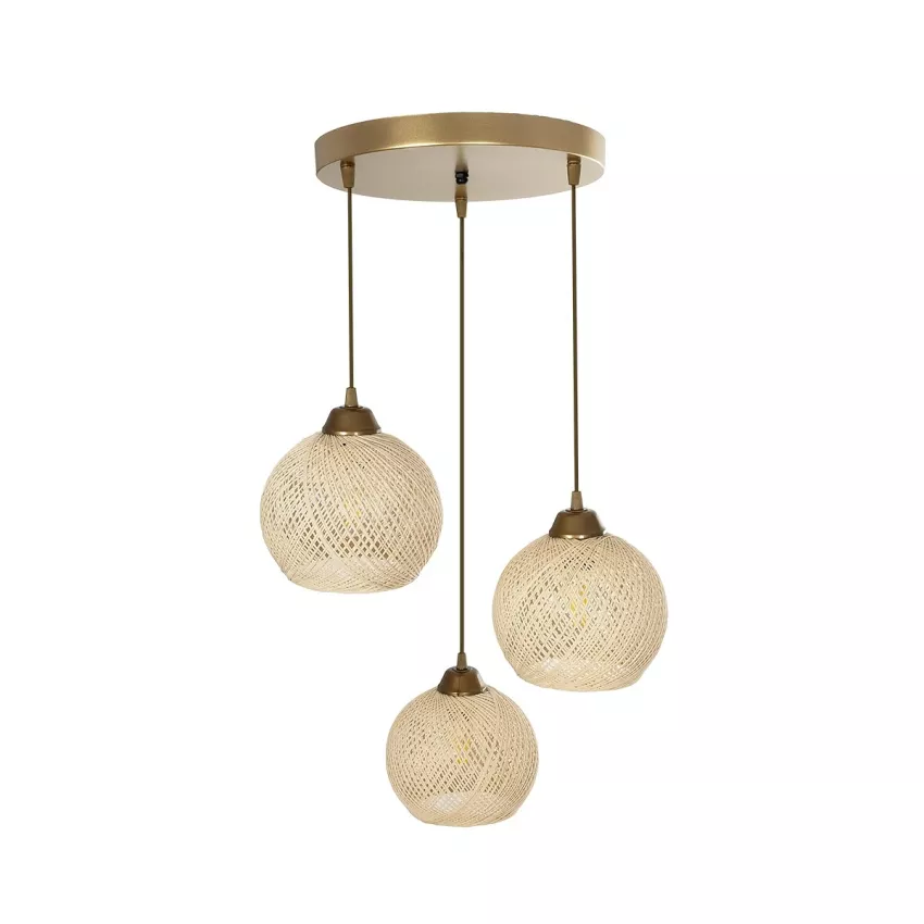 GLOBOSTAR® YASAM  Vintage Κρεμαστό Φωτιστικό Οροφής με Ντουί 3 x E27 AC 220-240V IP20 - Μπεζ & Χρυσό - Μ42 x Π42 x Υ54cm