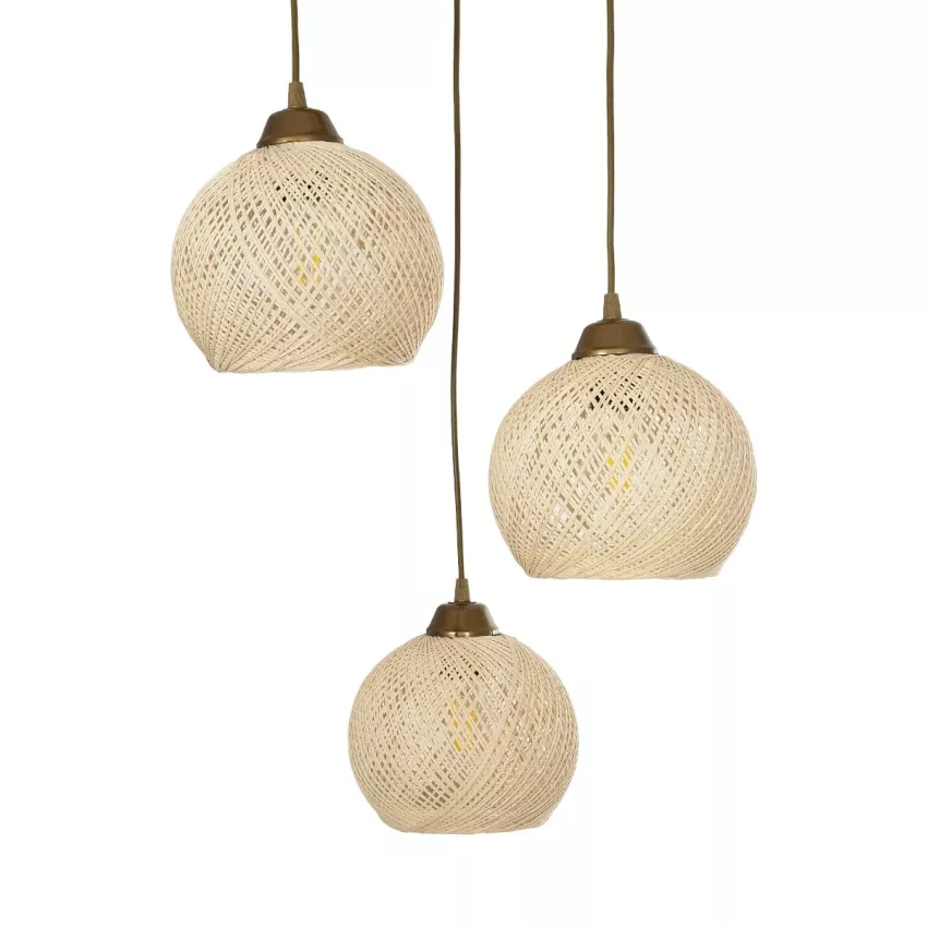GLOBOSTAR® YASAM  Vintage Κρεμαστό Φωτιστικό Οροφής με Ντουί 3 x E27 AC 220-240V IP20 - Μπεζ & Χρυσό - Μ42 x Π42 x Υ54cm