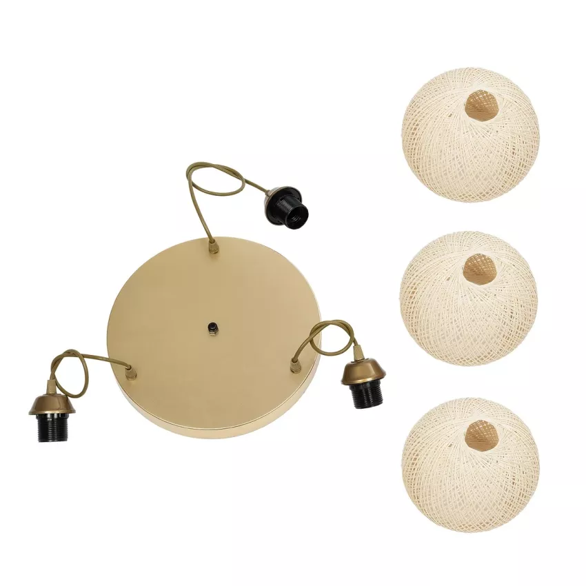 GLOBOSTAR® YASAM  Vintage Κρεμαστό Φωτιστικό Οροφής με Ντουί 3 x E27 AC 220-240V IP20 - Μπεζ & Χρυσό - Μ42 x Π42 x Υ54cm