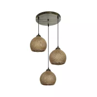 GLOBOSTAR® YASAM  Vintage Κρεμαστό Φωτιστικό Οροφής με Ντουί 3 x E27 AC 220-240V IP20 - Καφέ - Μ42 x Π42 x Υ54cm