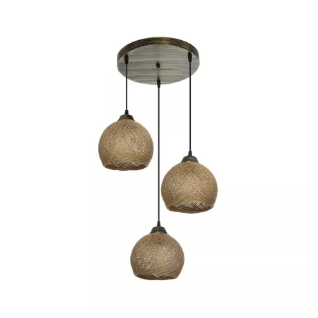 GLOBOSTAR® YASAM  Vintage Κρεμαστό Φωτιστικό Οροφής με Ντουί 3 x E27 AC 220-240V IP20 - Καφέ - Μ42 x Π42 x Υ54cm