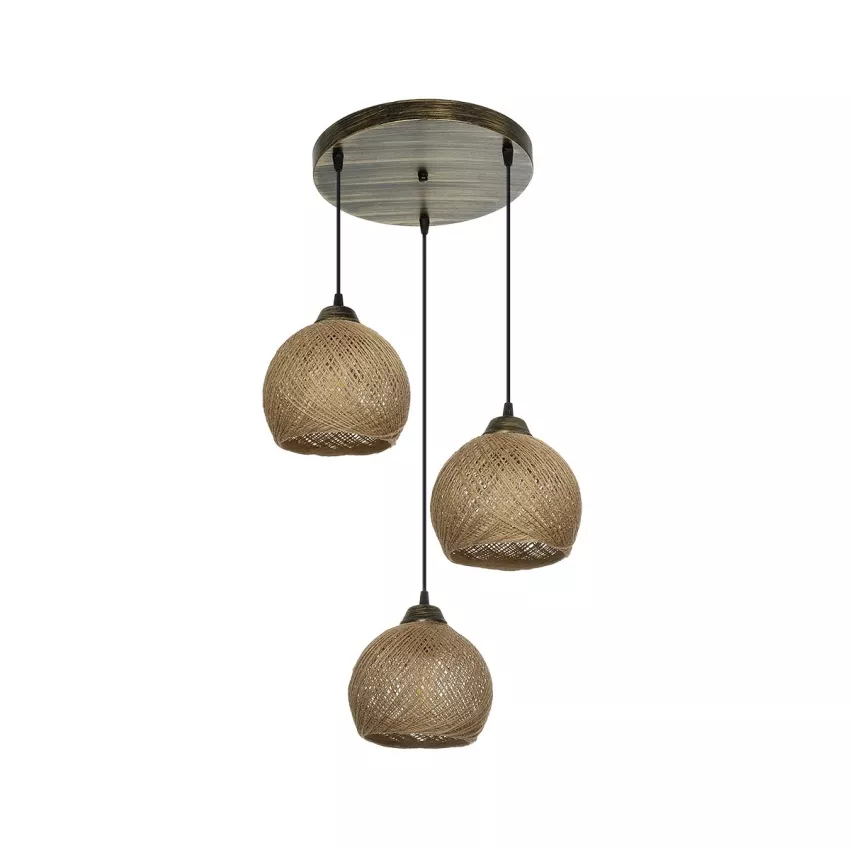 GLOBOSTAR® YASAM  Vintage Κρεμαστό Φωτιστικό Οροφής με Ντουί 3 x E27 AC 220-240V IP20 - Καφέ - Μ42 x Π42 x Υ54cm
