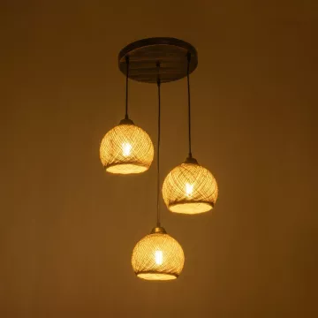 GLOBOSTAR® YASAM  Vintage Κρεμαστό Φωτιστικό Οροφής με Ντουί 3 x E27 AC 220-240V IP20 - Καφέ - Μ42 x Π42 x Υ54cm