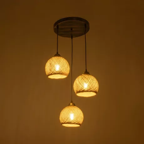GLOBOSTAR® YASAM  Vintage Κρεμαστό Φωτιστικό Οροφής με Ντουί 3 x E27 AC 220-240V IP20 - Καφέ - Μ42 x Π42 x Υ54cm