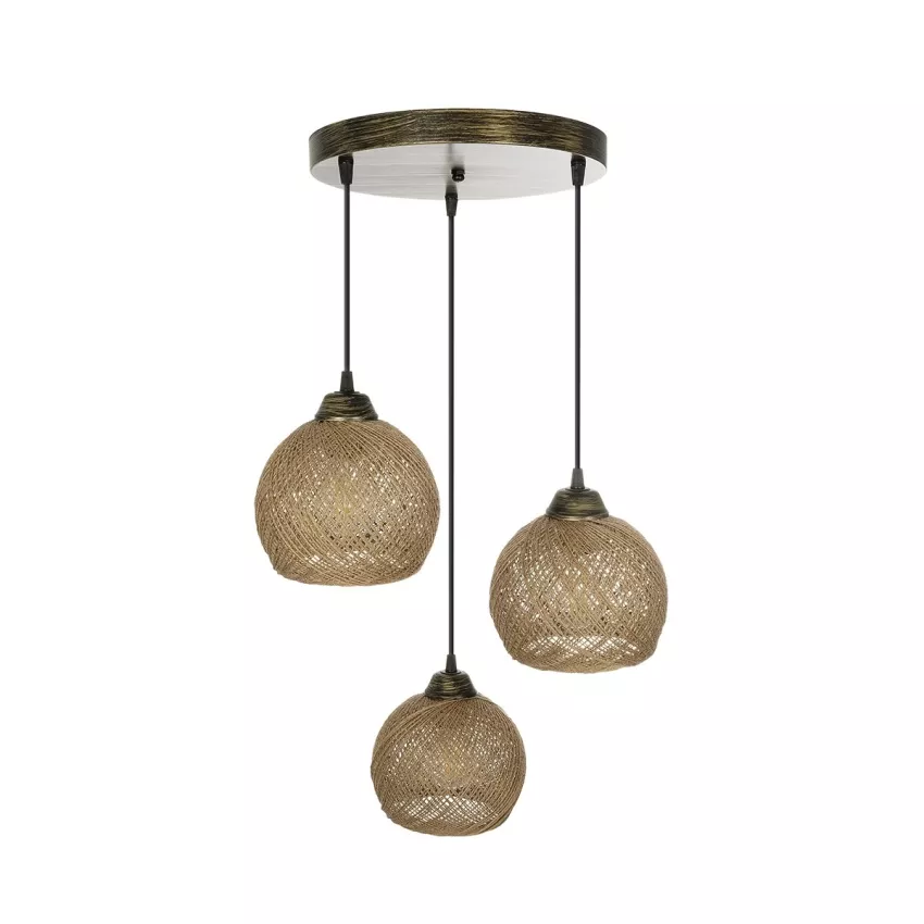 GLOBOSTAR® YASAM  Vintage Κρεμαστό Φωτιστικό Οροφής με Ντουί 3 x E27 AC 220-240V IP20 - Καφέ - Μ42 x Π42 x Υ54cm
