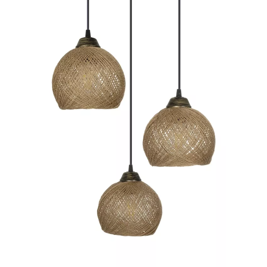 GLOBOSTAR® YASAM  Vintage Κρεμαστό Φωτιστικό Οροφής με Ντουί 3 x E27 AC 220-240V IP20 - Καφέ - Μ42 x Π42 x Υ54cm