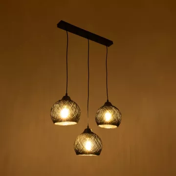 GLOBOSTAR® YASAM  Vintage Κρεμαστό Φωτιστικό Οροφής με Ντουί 3 x E27 AC 220-240V IP20 - Μαύρο - Μ45 x Π18 x Υ30cm