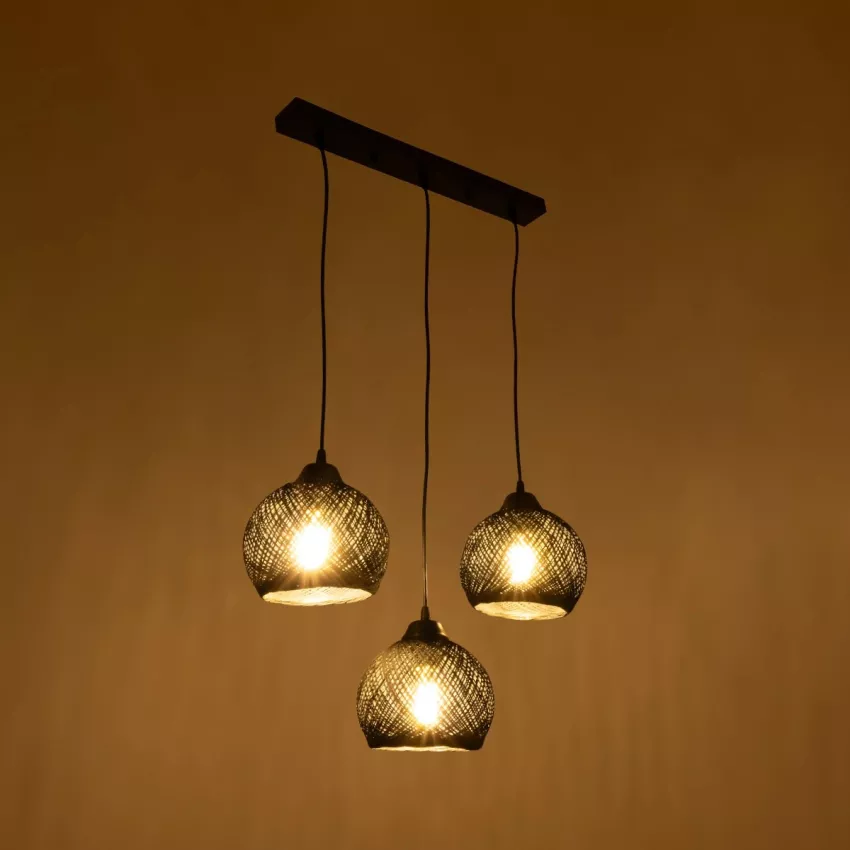 GLOBOSTAR® YASAM  Vintage Κρεμαστό Φωτιστικό Οροφής με Ντουί 3 x E27 AC 220-240V IP20 - Μαύρο - Μ45 x Π18 x Υ30cm