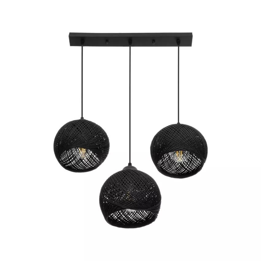 GLOBOSTAR® YASAM  Vintage Κρεμαστό Φωτιστικό Οροφής με Ντουί 3 x E27 AC 220-240V IP20 - Μαύρο - Μ45 x Π18 x Υ30cm