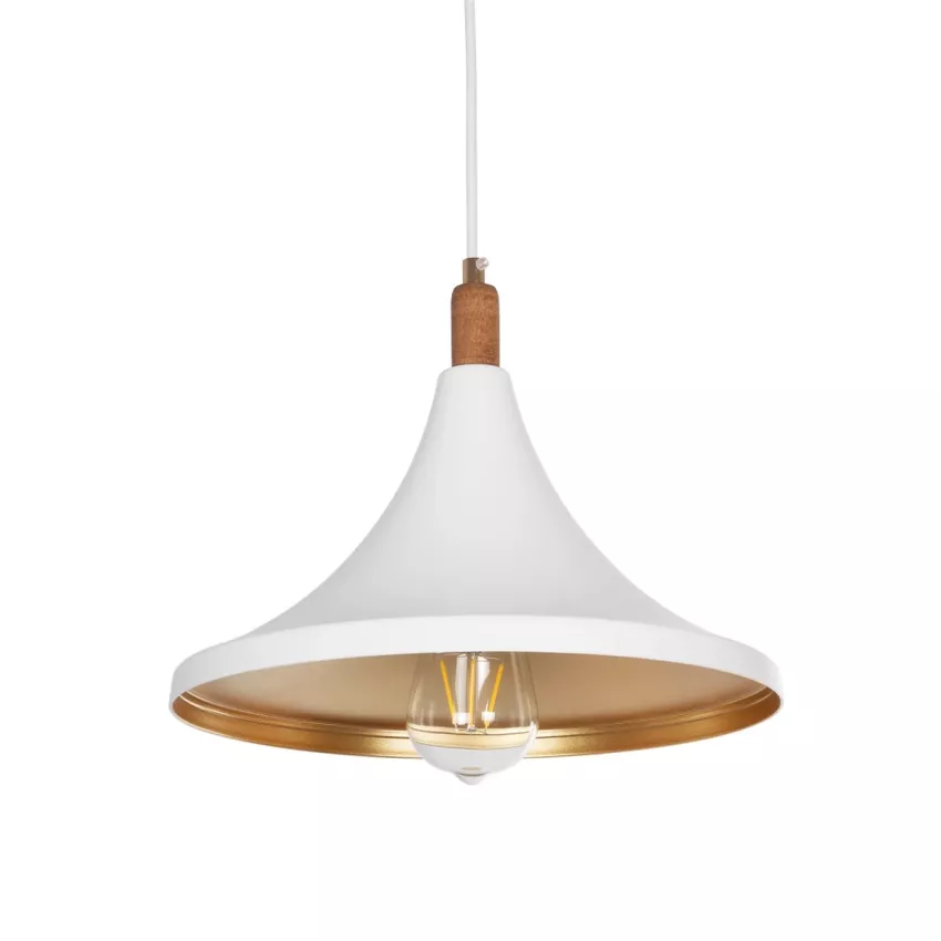 BELFRY  Μοντέρνο Κρεμαστό Φωτιστικό Καμπάνα Μονόφωτο 1 x E27 IP20 Λεύκο με Χρυσό Πλαστικό - Μ29.5 x Π29.5 x Υ90cm