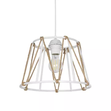 GLOBOSTAR® JUTE  Μοντέρνο Κρεμαστό Φωτιστικό Οροφής με Ντουί 1 x E27 AC 220-240V IP20 - Λευκό & Μπεζ - Μ30 x Π30 x Υ23cm