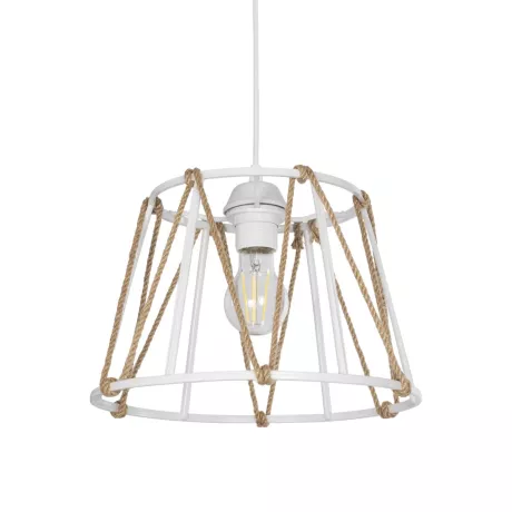 GLOBOSTAR® JUTE  Μοντέρνο Κρεμαστό Φωτιστικό Οροφής με Ντουί 1 x E27 AC 220-240V IP20 - Λευκό & Μπεζ - Μ30 x Π30 x Υ23cm