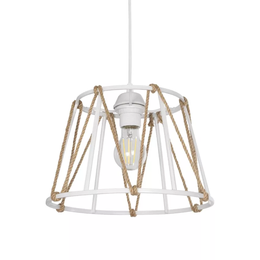 GLOBOSTAR® JUTE  Μοντέρνο Κρεμαστό Φωτιστικό Οροφής με Ντουί 1 x E27 AC 220-240V IP20 - Λευκό & Μπεζ - Μ30 x Π30 x Υ23cm