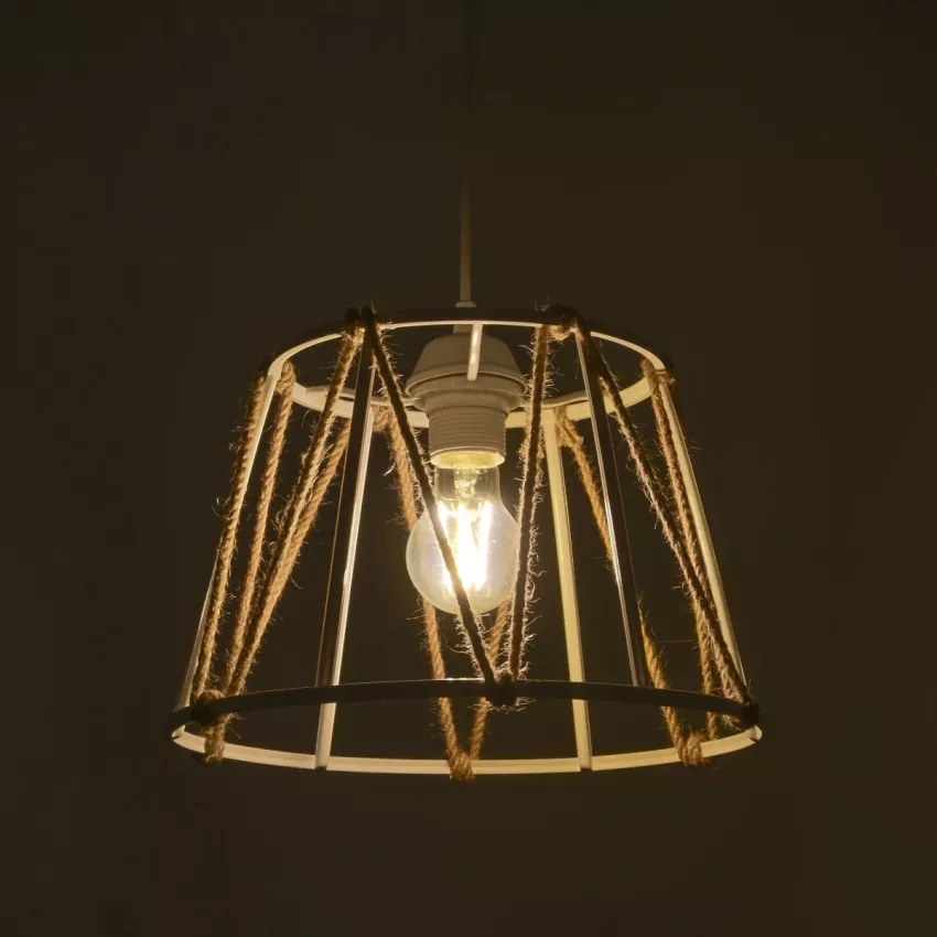 GLOBOSTAR® JUTE  Μοντέρνο Κρεμαστό Φωτιστικό Οροφής με Ντουί 1 x E27 AC 220-240V IP20 - Λευκό & Μπεζ - Μ30 x Π30 x Υ23cm