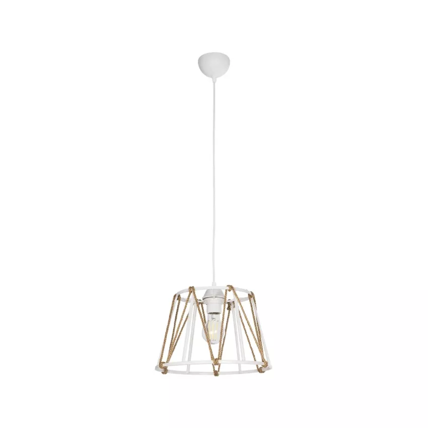 GLOBOSTAR® JUTE  Μοντέρνο Κρεμαστό Φωτιστικό Οροφής με Ντουί 1 x E27 AC 220-240V IP20 - Λευκό & Μπεζ - Μ30 x Π30 x Υ23cm