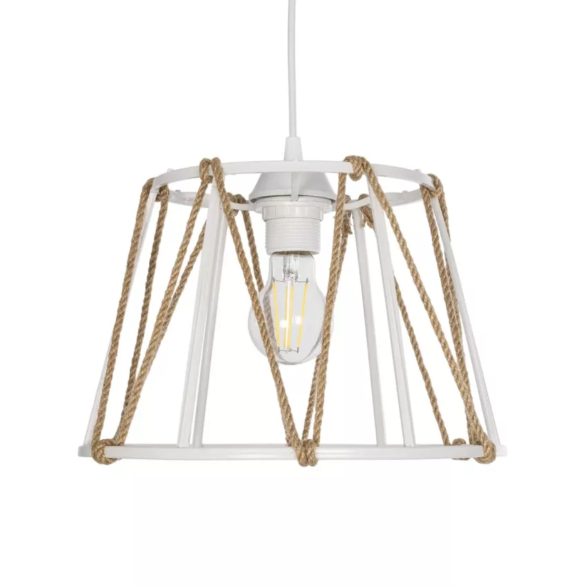 GLOBOSTAR® JUTE  Μοντέρνο Κρεμαστό Φωτιστικό Οροφής με Ντουί 1 x E27 AC 220-240V IP20 - Λευκό & Μπεζ - Μ30 x Π30 x Υ23cm