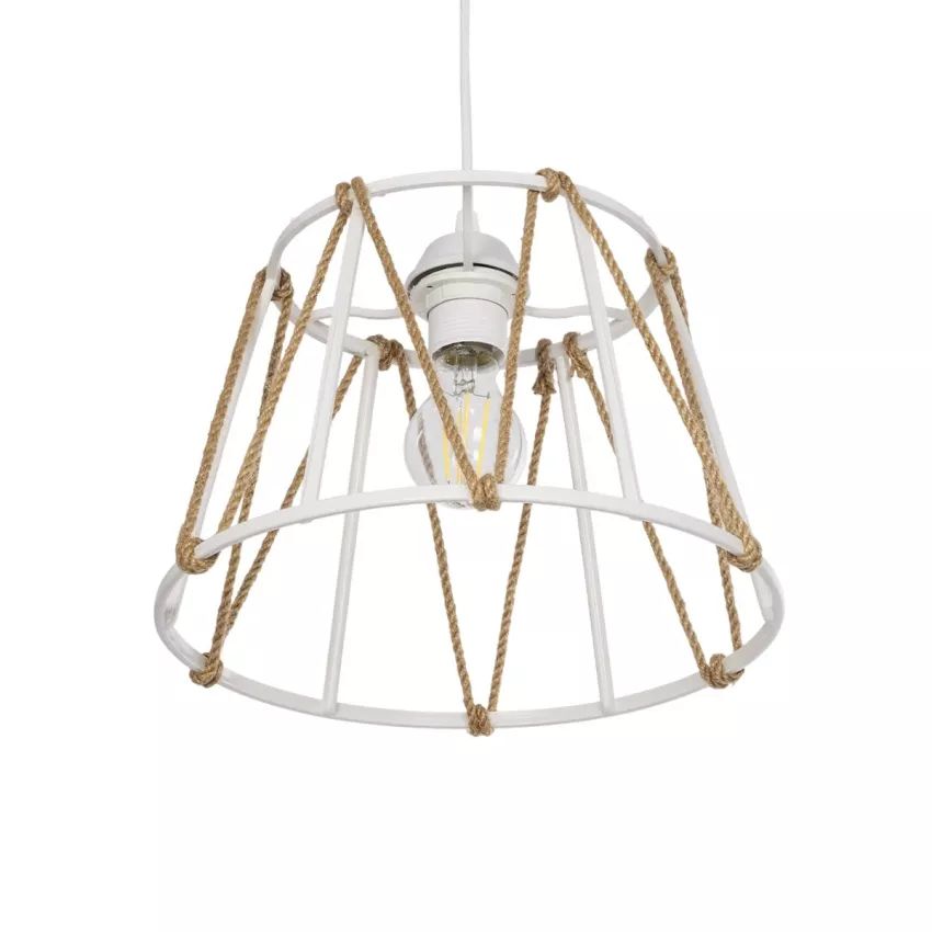 GLOBOSTAR® JUTE  Μοντέρνο Κρεμαστό Φωτιστικό Οροφής με Ντουί 1 x E27 AC 220-240V IP20 - Λευκό & Μπεζ - Μ30 x Π30 x Υ23cm