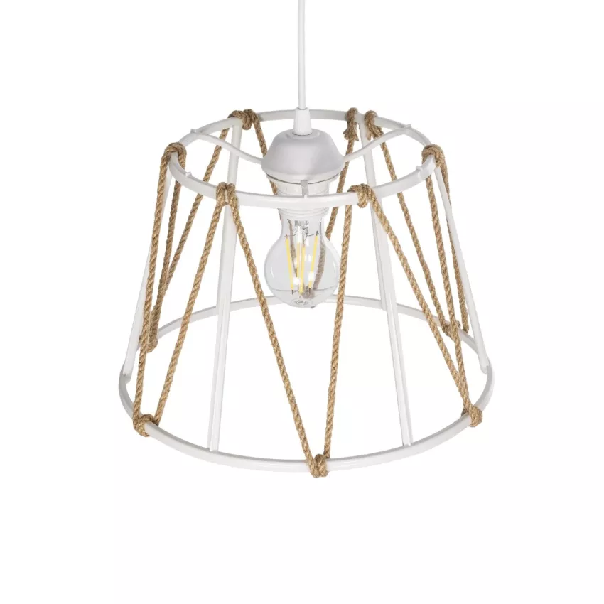 GLOBOSTAR® JUTE  Μοντέρνο Κρεμαστό Φωτιστικό Οροφής με Ντουί 1 x E27 AC 220-240V IP20 - Λευκό & Μπεζ - Μ30 x Π30 x Υ23cm