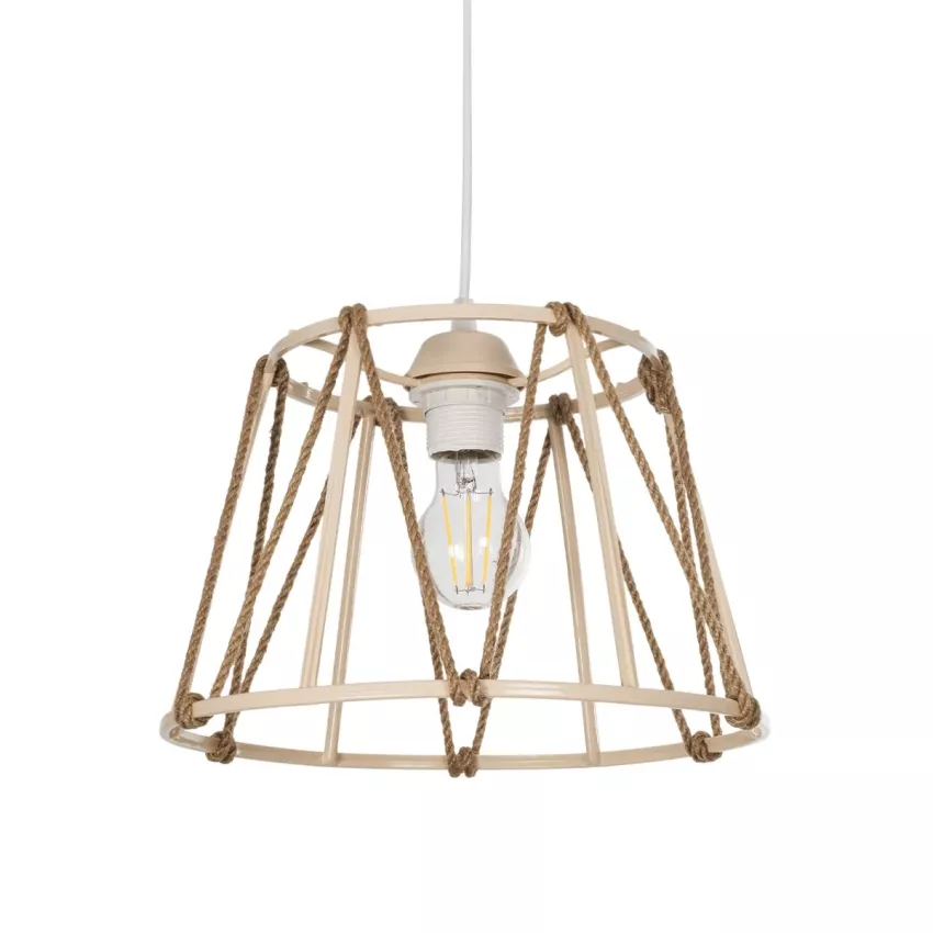 GLOBOSTAR® JUTE  Μοντέρνο Κρεμαστό Φωτιστικό Οροφής με Ντουί 1 x E27 AC 220-240V IP20 - Μπεζ - Μ30 x Π30 x Υ23cm