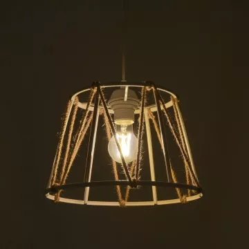 GLOBOSTAR® JUTE  Μοντέρνο Κρεμαστό Φωτιστικό Οροφής με Ντουί 1 x E27 AC 220-240V IP20 - Μπεζ - Μ30 x Π30 x Υ23cm