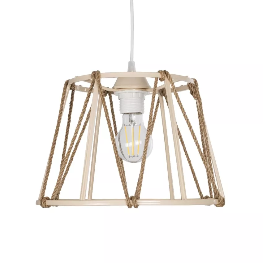 GLOBOSTAR® JUTE  Μοντέρνο Κρεμαστό Φωτιστικό Οροφής με Ντουί 1 x E27 AC 220-240V IP20 - Μπεζ - Μ30 x Π30 x Υ23cm