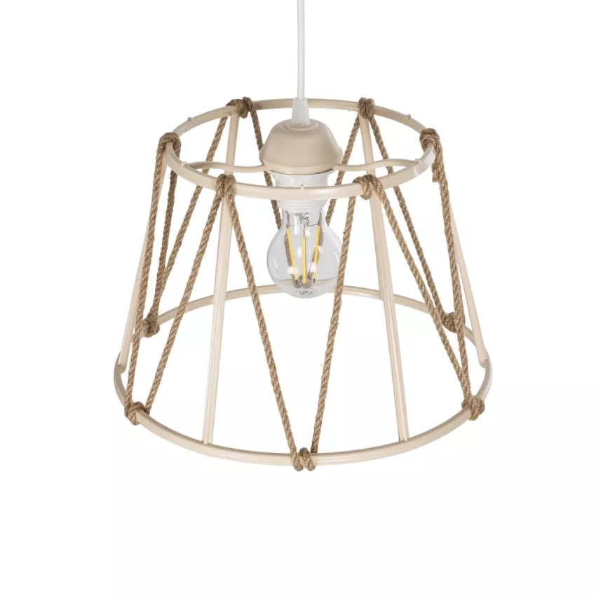 GLOBOSTAR® JUTE  Μοντέρνο Κρεμαστό Φωτιστικό Οροφής με Ντουί 1 x E27 AC 220-240V IP20 - Μπεζ - Μ30 x Π30 x Υ23cm