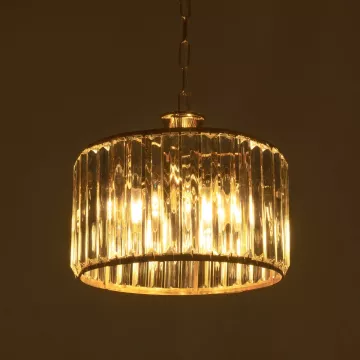 GLOBOSTAR® GLAMOROUS  Κλασικό Κρεμαστό Φωτιστικό Οροφής με Ντουί 3 x E27 AC 220-240V IP20 - Χρυσό & Διάφανο - Μ28 x Π28 x Υ21.5cm