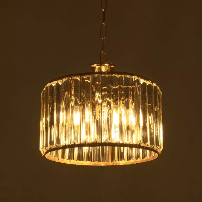 GLOBOSTAR® GLAMOROUS  Κλασικό Κρεμαστό Φωτιστικό Οροφής με Ντουί 3 x E27 AC 220-240V IP20 - Χρυσό & Διάφανο - Μ28 x Π28 x Υ21.5cm