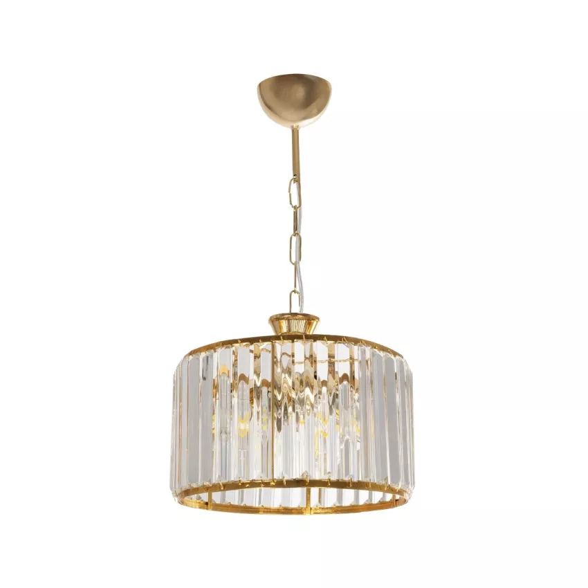 GLOBOSTAR® GLAMOROUS  Κλασικό Κρεμαστό Φωτιστικό Οροφής με Ντουί 3 x E27 AC 220-240V IP20 - Χρυσό & Διάφανο - Μ28 x Π28 x Υ21.5cm