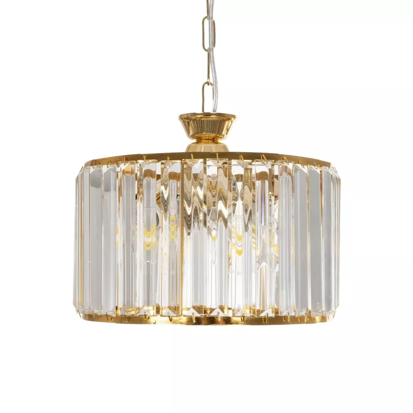 GLOBOSTAR® GLAMOROUS  Κλασικό Κρεμαστό Φωτιστικό Οροφής με Ντουί 3 x E27 AC 220-240V IP20 - Χρυσό & Διάφανο - Μ28 x Π28 x Υ21.5cm