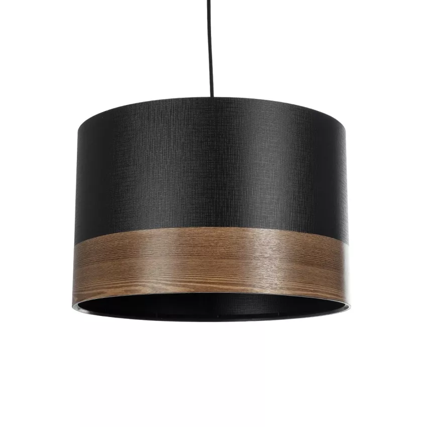 ZYKLUS  Μοντέρνο Κρεμαστό Φωτιστικό Καπέλο Μονόφωτο 1 x E27 IP20 Μαύρο Ύφασμα με Καφέ Ξύλο - Μ36 x Π36 x Υ25cm