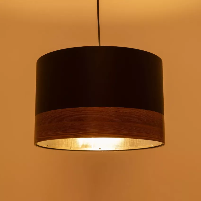 ZYKLUS  Μοντέρνο Κρεμαστό Φωτιστικό Καπέλο Μονόφωτο 1 x E27 IP20 Μαύρο Ύφασμα με Καφέ Ξύλο - Μ36 x Π36 x Υ25cm