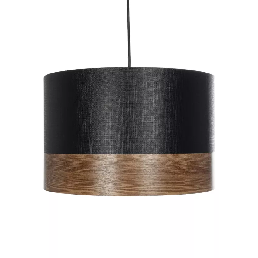 ZYKLUS  Μοντέρνο Κρεμαστό Φωτιστικό Καπέλο Μονόφωτο 1 x E27 IP20 Μαύρο Ύφασμα με Καφέ Ξύλο - Μ36 x Π36 x Υ25cm