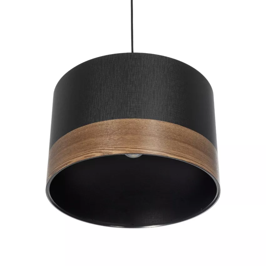 ZYKLUS  Μοντέρνο Κρεμαστό Φωτιστικό Καπέλο Μονόφωτο 1 x E27 IP20 Μαύρο Ύφασμα με Καφέ Ξύλο - Μ36 x Π36 x Υ25cm