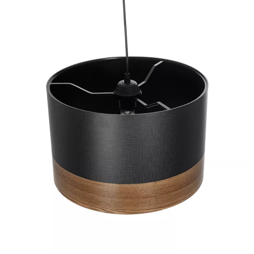 ZYKLUS  Μοντέρνο Κρεμαστό Φωτιστικό Καπέλο Μονόφωτο 1 x E27 IP20 Μαύρο Ύφασμα με Καφέ Ξύλο - Μ36 x Π36 x Υ25cm