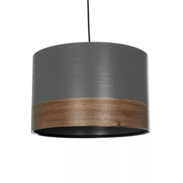 ZYKLUS  Μοντέρνο Κρεμαστό Φωτιστικό Καπέλο Μονόφωτο 1 x E27 IP20 Γκρί Ύφασμα με Καρυδί Τελείωμα- Μ36 x Π36 x Υ73cm