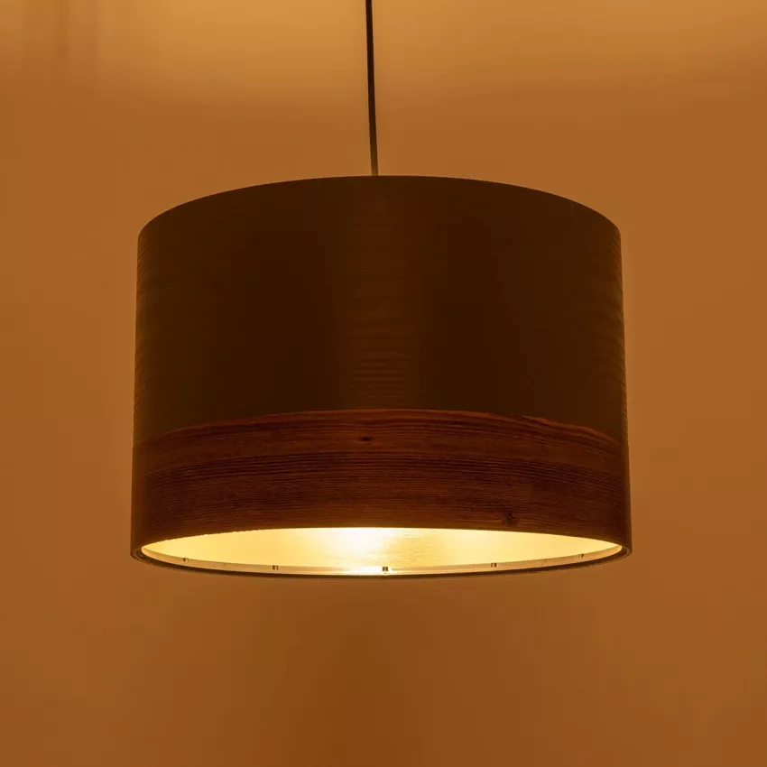 ZYKLUS  Μοντέρνο Κρεμαστό Φωτιστικό Καπέλο Μονόφωτο 1 x E27 IP20 Γκρί Ύφασμα με Καρυδί Τελείωμα- Μ36 x Π36 x Υ73cm