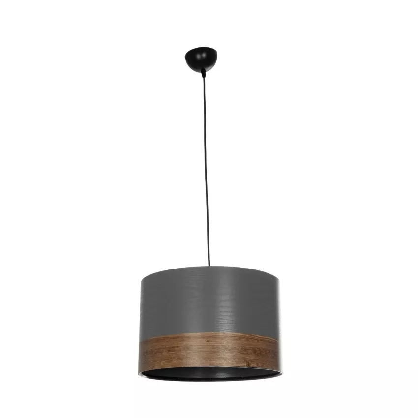 ZYKLUS  Μοντέρνο Κρεμαστό Φωτιστικό Καπέλο Μονόφωτο 1 x E27 IP20 Γκρί Ύφασμα με Καρυδί Τελείωμα- Μ36 x Π36 x Υ73cm