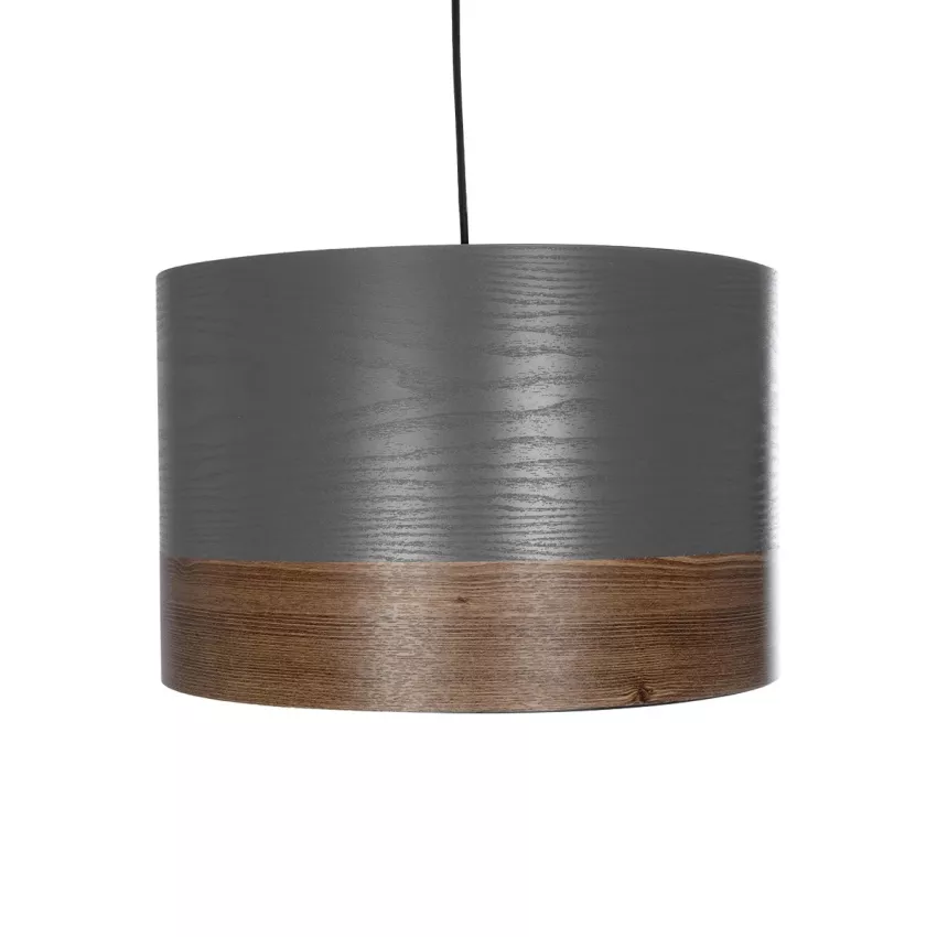 ZYKLUS  Μοντέρνο Κρεμαστό Φωτιστικό Καπέλο Μονόφωτο 1 x E27 IP20 Γκρί Ύφασμα με Καρυδί Τελείωμα- Μ36 x Π36 x Υ73cm